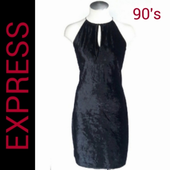 90's EXPRESS Black Velvet Dress Small - Picture 3 of 7